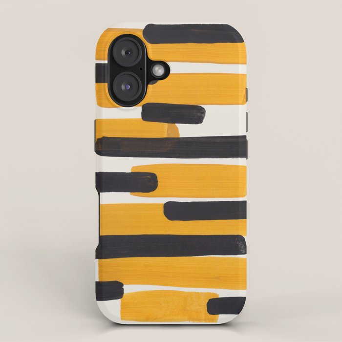Mid Century Modern Abstract Painting Antique Yellow Black Bumble Bee Stripes iPhone Case Gallery Image 1