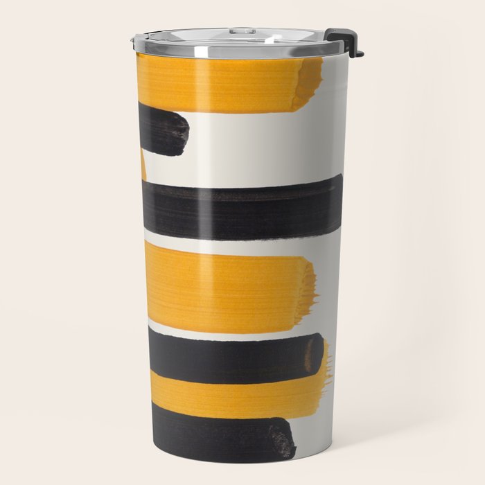 Mid Century Modern Abstract Painting Antique Yellow Black Bumble Bee Stripes Travel Mug Gallery Image 2