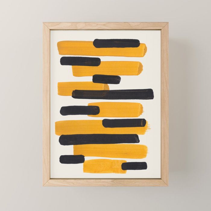 Mid Century Modern Abstract Painting Antique Yellow Black Bumble Bee Stripes Mini Art Print Gallery Image 1