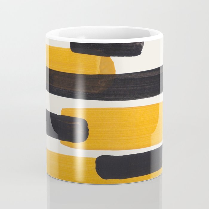Mid Century Modern Abstract Painting Antique Yellow Black Bumble Bee Stripes Coffee Mug Gallery Image 4