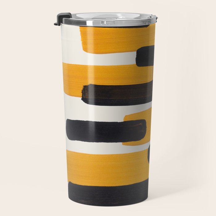 Mid Century Modern Abstract Painting Antique Yellow Black Bumble Bee Stripes Travel Mug Gallery Image 3