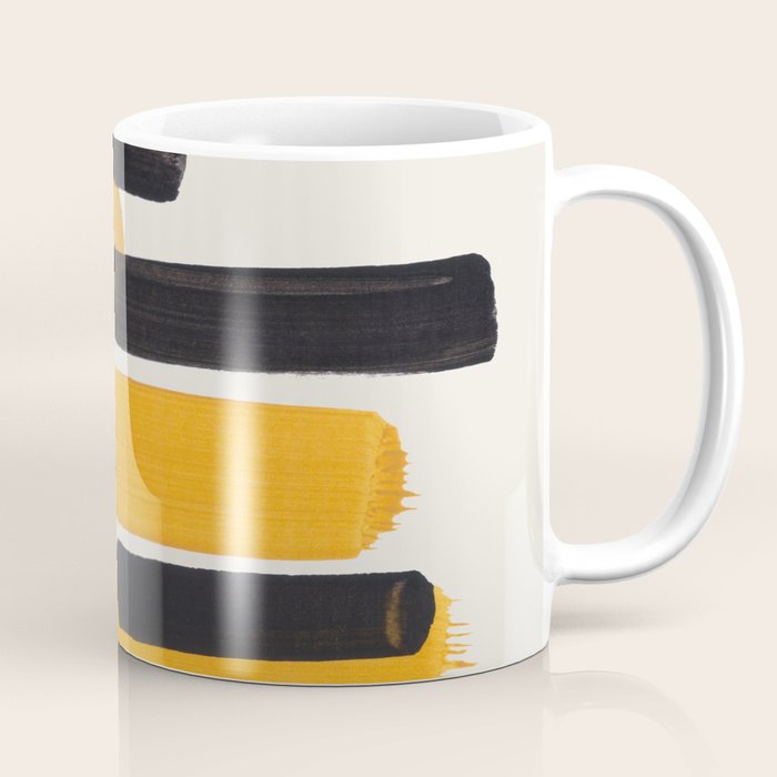 Mid Century Modern Abstract Painting Antique Yellow Black Bumble Bee Stripes Coffee Mug Gallery Image 1