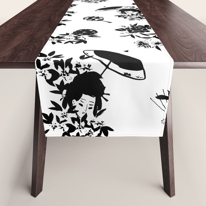 Black and white oriental pattern Table Runner Gallery Image 1