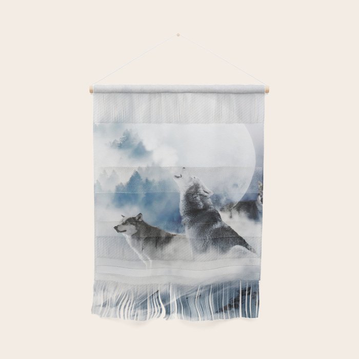 Winter Wolves, Wildlife Wolf Wild Dogs, Snow Full Moon Animals Photography Love Digital Art Wall Hanging Gallery Image 1