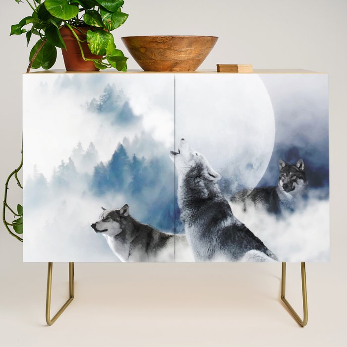 Winter Wolves, Wildlife Wolf Wild Dogs, Snow Full Moon Animals Photography Love Digital Art Credenza Gallery Image 1