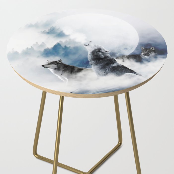 Winter Wolves, Wildlife Wolf Wild Dogs, Snow Full Moon Animals Photography Love Digital Art Side Table Gallery Image 2