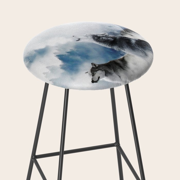 Winter Wolves, Wildlife Wolf Wild Dogs, Snow Full Moon Animals Photography Love Digital Art Stool Gallery Image 2