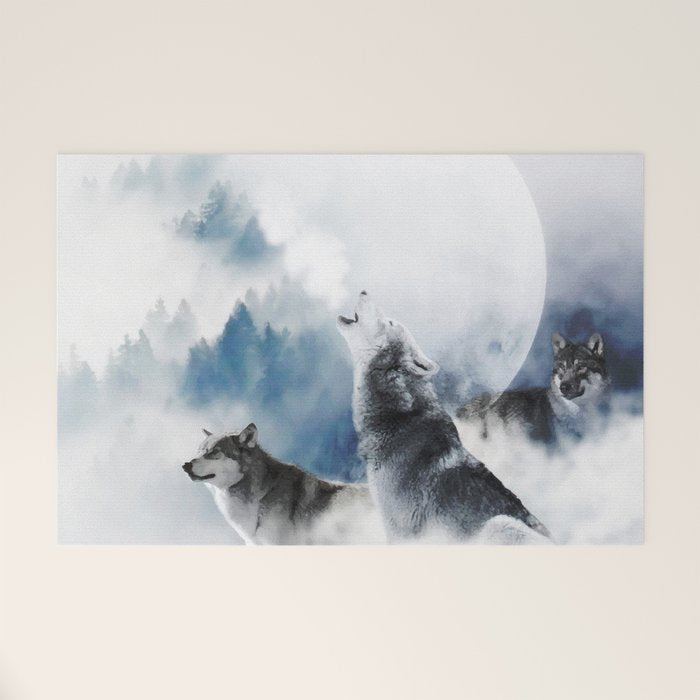 Winter Wolves, Wildlife Wolf Wild Dogs, Snow Full Moon Animals Photography Love Digital Art Welcome Mat Gallery Image 1