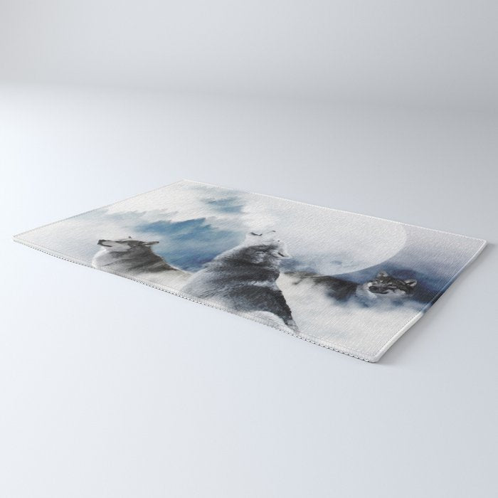 Winter Wolves, Wildlife Wolf Wild Dogs, Snow Full Moon Animals Photography Love Digital Art Rug Gallery Image 3
