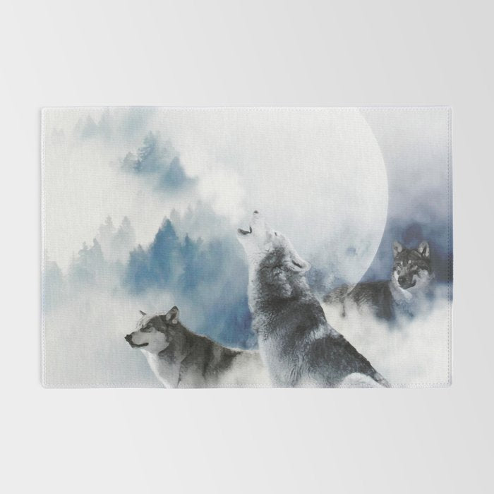 Winter Wolves, Wildlife Wolf Wild Dogs, Snow Full Moon Animals Photography Love Digital Art Rug Gallery Image 2