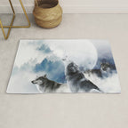 Winter Wolves, Wildlife Wolf Wild Dogs, Snow Full Moon Animals Photography Love Digital Art Rug Gallery Image 1