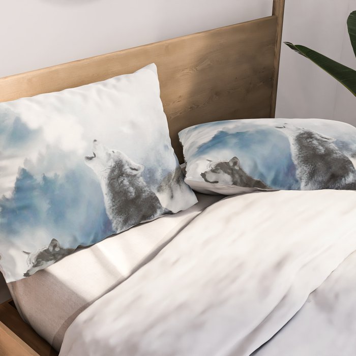 Winter Wolves, Wildlife Wolf Wild Dogs, Snow Full Moon Animals Photography Love Digital Art Pillow Sham Gallery Image 2