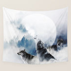Winter Wolves, Wildlife Wolf Wild Dogs, Snow Full Moon Animals Photography Love Digital Art Wall Tapestry Gallery Image 4