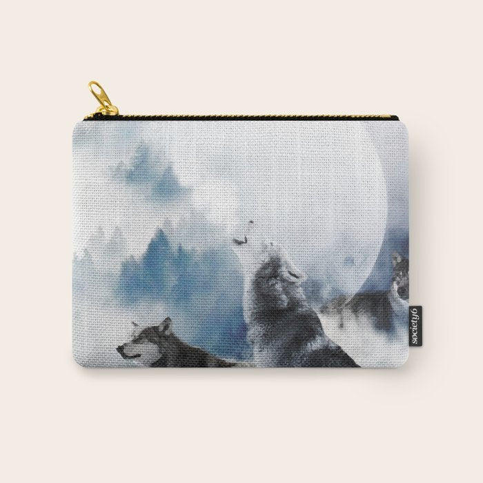 Winter Wolves, Wildlife Wolf Wild Dogs, Snow Full Moon Animals Photography Love Digital Art Carry All Pouch Gallery Image 1