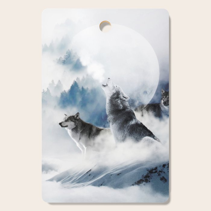 Winter Wolves, Wildlife Wolf Wild Dogs, Snow Full Moon Animals Photography Love Digital Art Cutting Board Gallery Image 1
