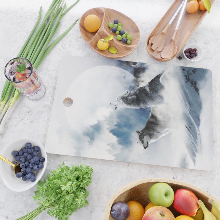 Winter Wolves, Wildlife Wolf Wild Dogs, Snow Full Moon Animals Photography Love Digital Art Cutting Board Gallery Image 2