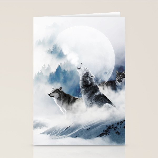 Winter Wolves, Wildlife Wolf Wild Dogs, Snow Full Moon Animals Photography Love Digital Art Stationery Card Gallery Image 2