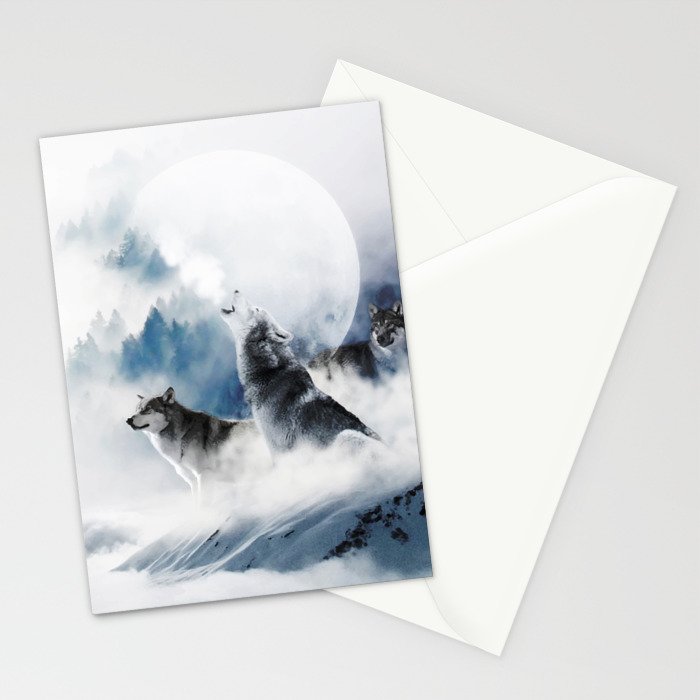 Winter Wolves, Wildlife Wolf Wild Dogs, Snow Full Moon Animals Photography Love Digital Art Stationery Card Gallery Image 2