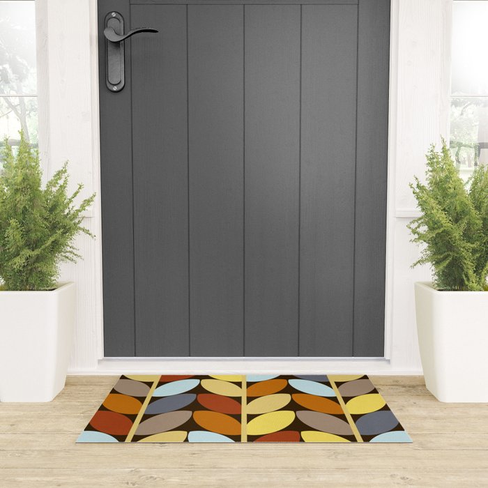 Retro 70s Color Palette Leaf Pattern Welcome Mat Gallery Image 3
