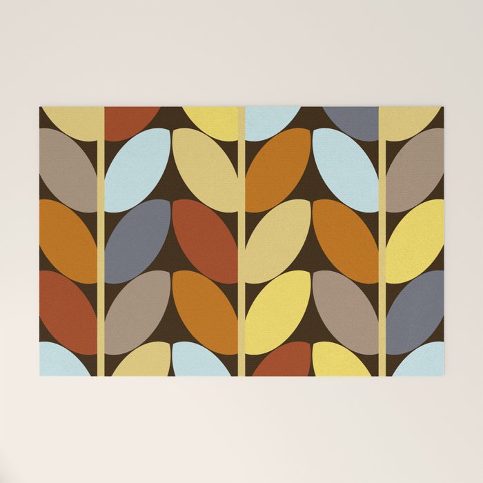 Retro 70s Color Palette Leaf Pattern Welcome Mat Gallery Image 1