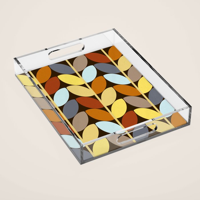 Retro 70s Color Palette Leaf Pattern Acrylic Tray Gallery Image 1