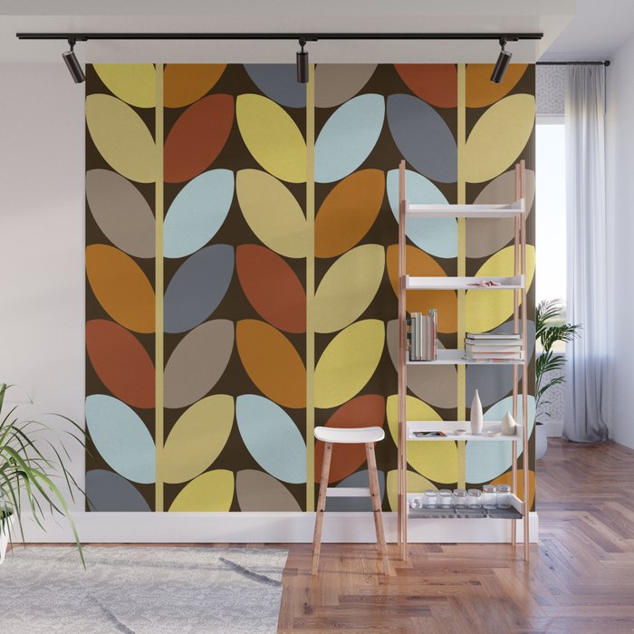 Retro 70s Color Palette Leaf Pattern Wall Mural Gallery Image 1