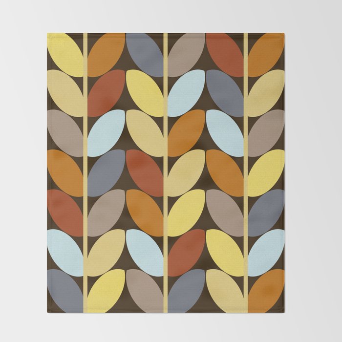 Retro 70s Color Palette Leaf Pattern Throw Blanket Gallery Image 2