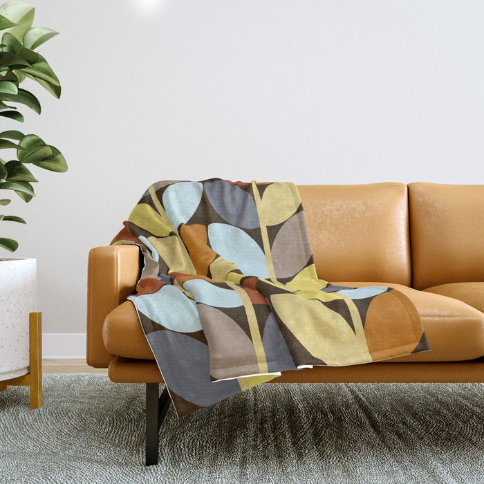 Retro 70s Color Palette Leaf Pattern Throw Blanket Gallery Image 1
