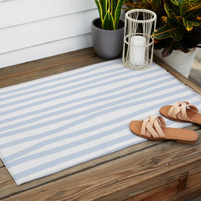 Light Blue Stripes Outdoor Rug Gallery Image 2