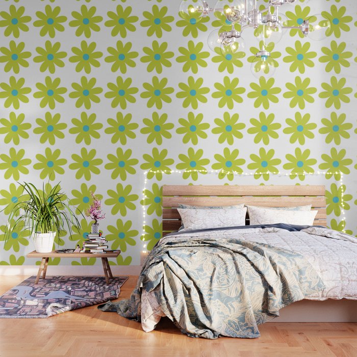 Springtime Flower Single in Lime Green and White Wallpaper Gallery Image 3