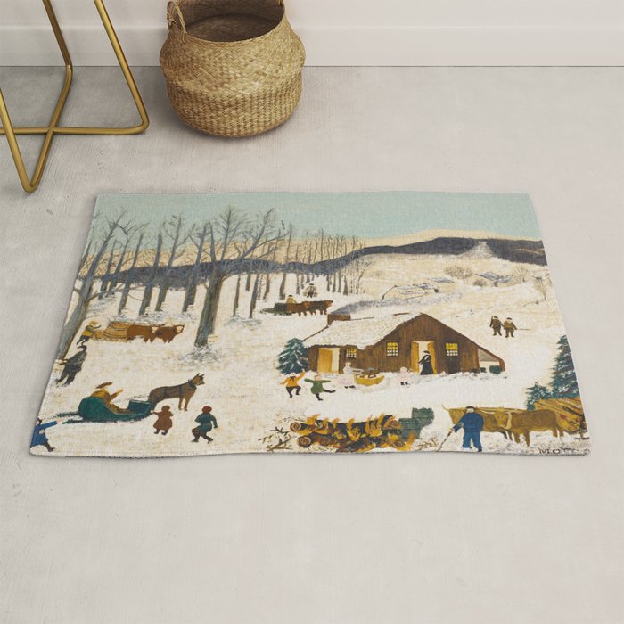 Anna Mary Robertson 'Grandma' Moses Sugaring Off American Folk Art Rug Gallery Image 1