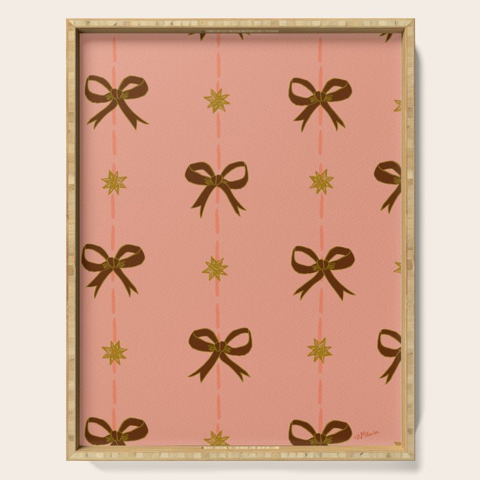 Cute Hair Bows & Stars in Peach & Brown Serving Tray Gallery Image 1
