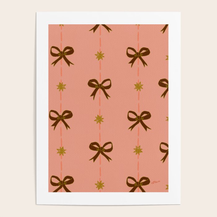 Cute Hair Bows & Stars in Peach & Brown Poster Gallery Image 1