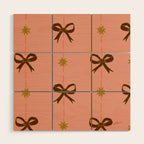 Cute Hair Bows & Stars in Peach & Brown Wood Wall Art Gallery Image 1