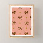 Cute Hair Bows & Stars in Peach & Brown Mini Art Print Gallery Image 1