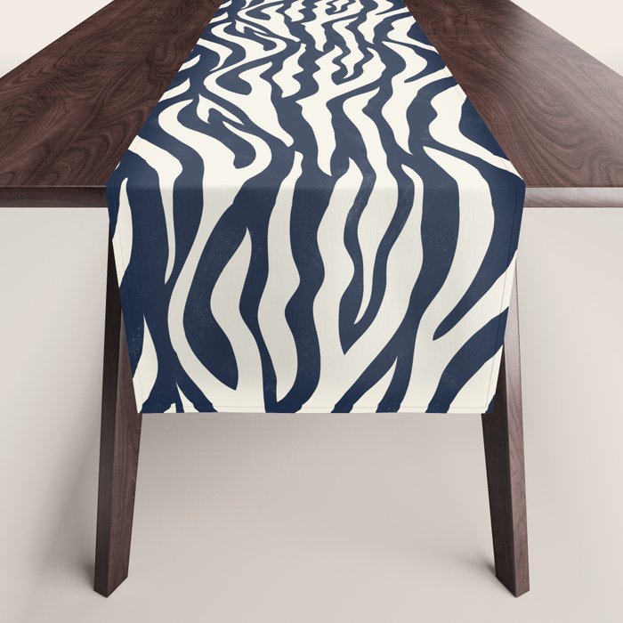 Zebra Stripes In Midnight Blue Table Runner Gallery Image 1