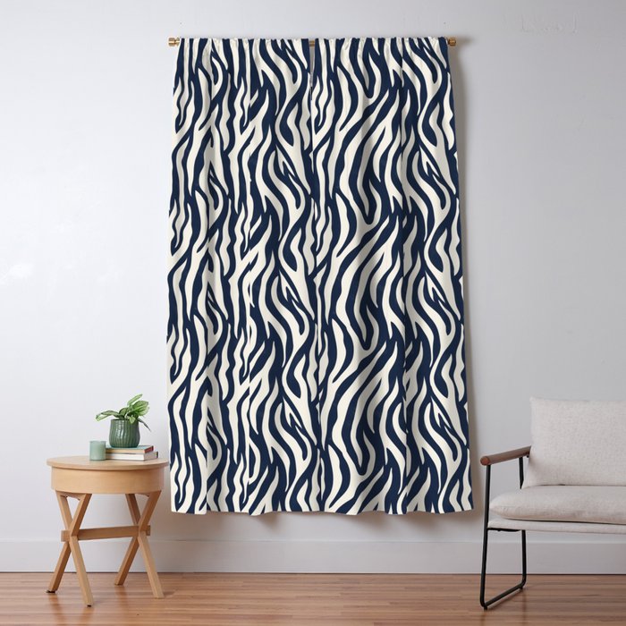 Zebra Stripes In Midnight Blue Window Curtain Gallery Image 1