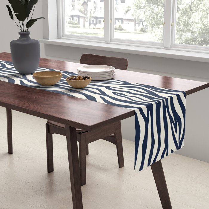Zebra Stripes In Midnight Blue Table Runner Gallery Image 2