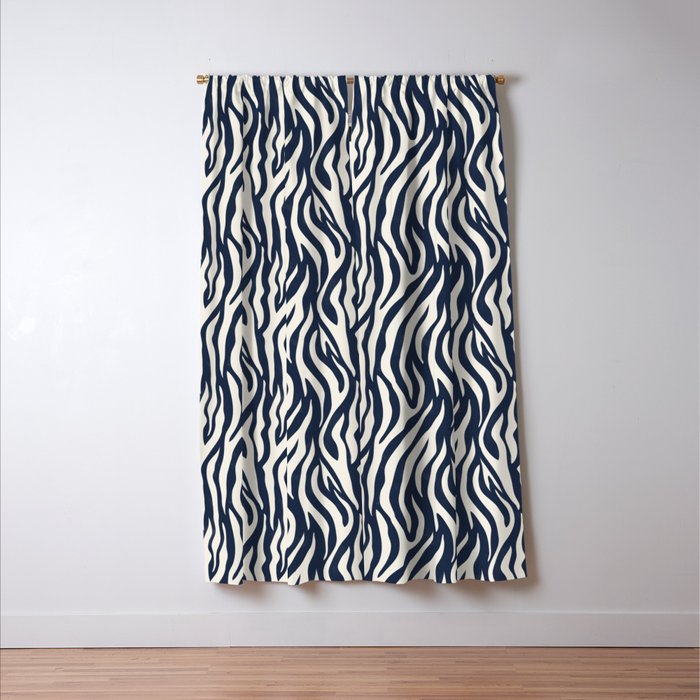 Zebra Stripes In Midnight Blue Window Curtain Gallery Image 3