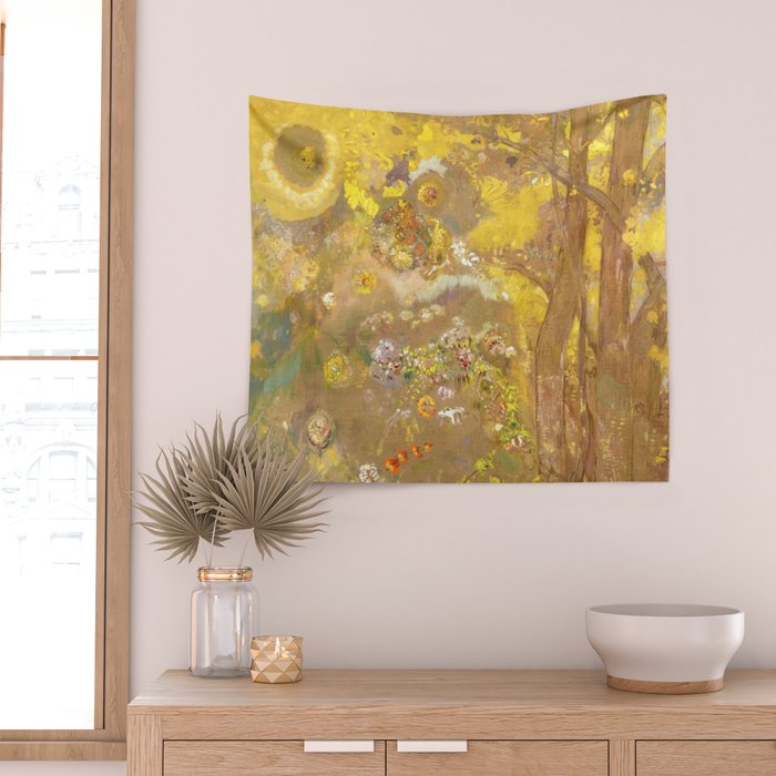 Odilon Redon "Trees on a yellow Background" Wall Tapestry Gallery Image 2