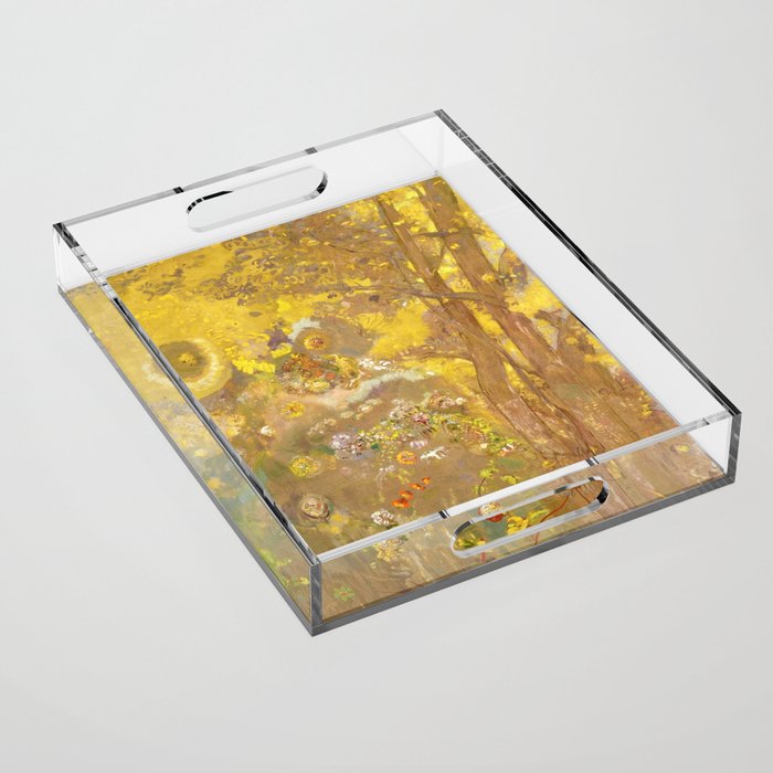Odilon Redon "Trees on a yellow Background" Acrylic Tray Gallery Image 1