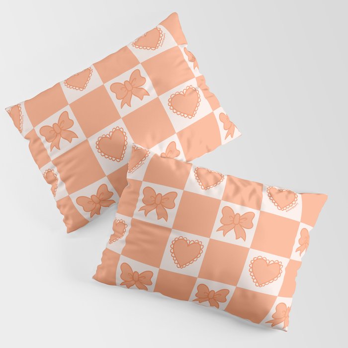 Orange Bow Checkered Print Pillow Sham Gallery Image 3