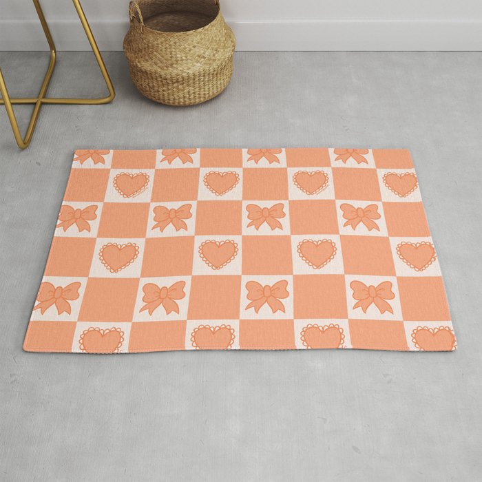 Orange Bow Checkered Print Rug Gallery Image 1