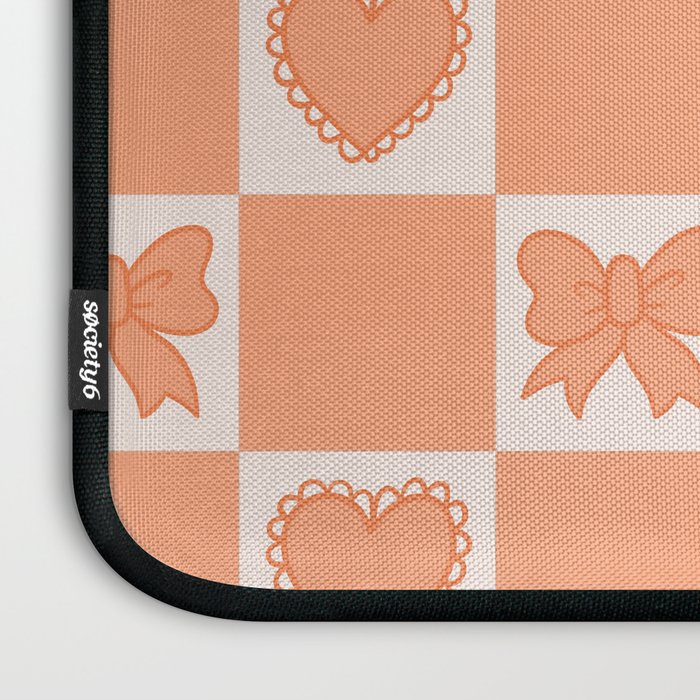 Orange Bow Checkered Print Laptop Sleeve Gallery Image 3