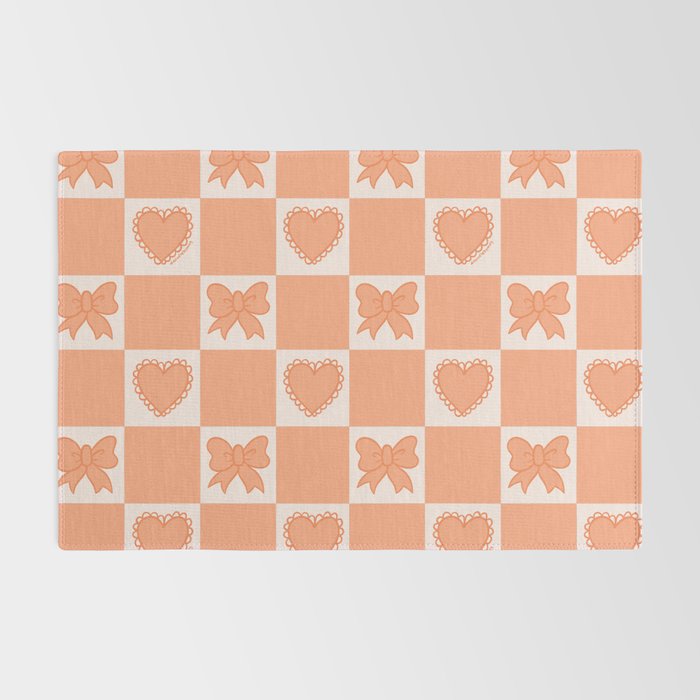 Orange Bow Checkered Print Rug Gallery Image 2