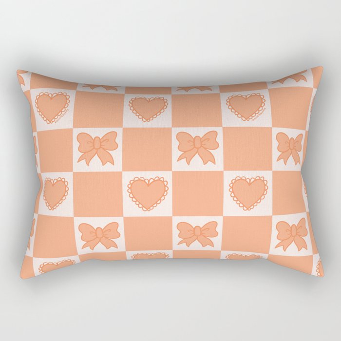 Orange Bow Checkered Print Rectangular Pillow Gallery Image 1