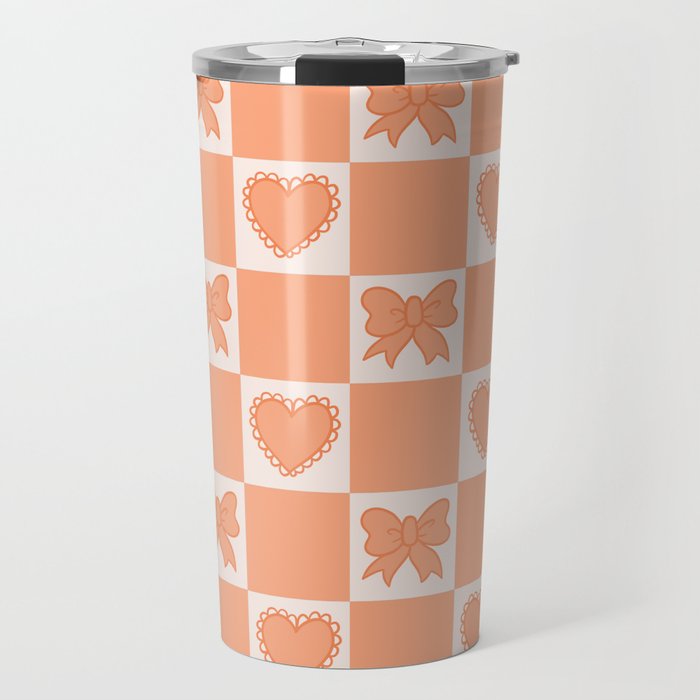 Orange Bow Checkered Print Travel Mug Gallery Image 1