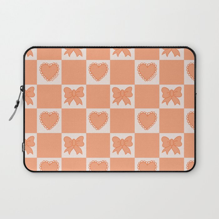 Orange Bow Checkered Print Laptop Sleeve Gallery Image 1