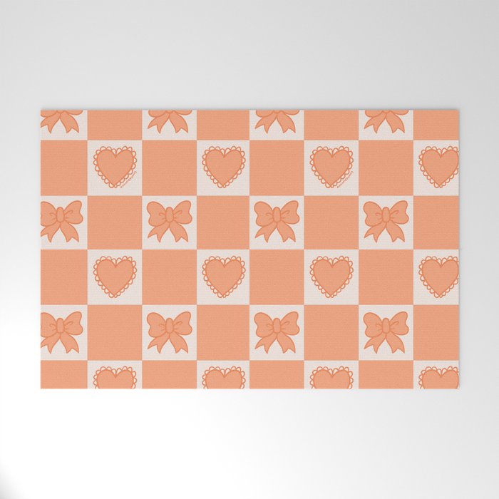 Orange Bow Checkered Print Welcome Mat Gallery Image 1