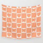Orange Bow Checkered Print Wall Tapestry Gallery Image 4